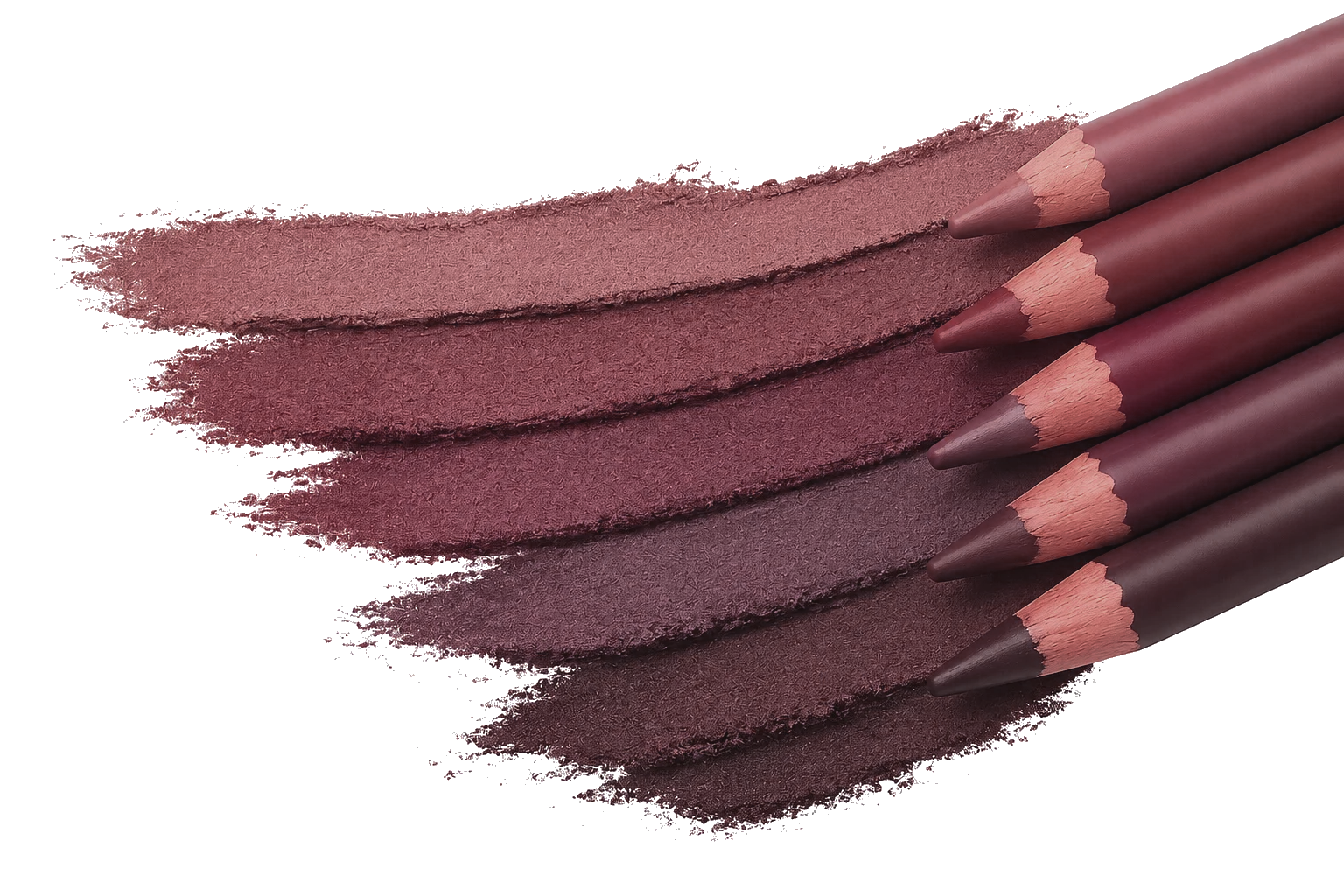 Cool-toned brown lip liner pencils with taupe, brown-plum, and charcoal swatches